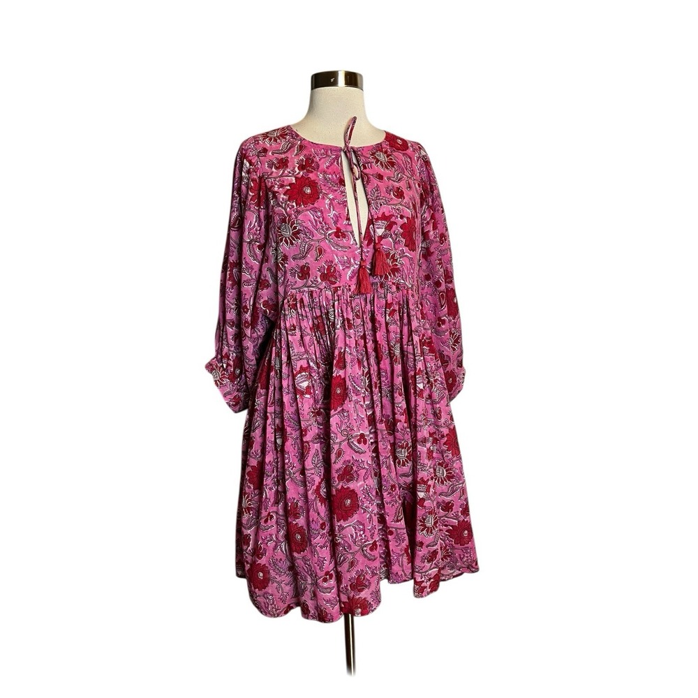 Dolma Raya Block Printed Mini Dress Size XL Pink Multi Floral